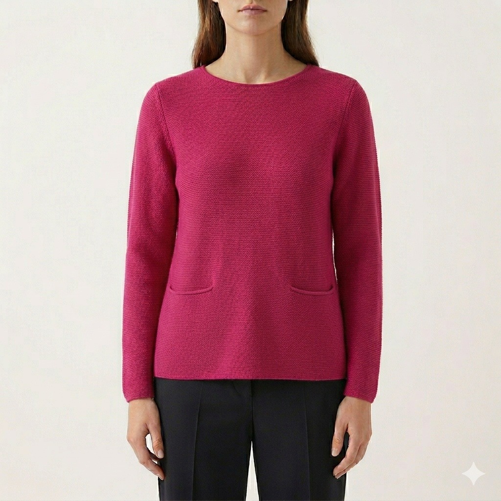 Cos A-Line Wool Pocket Sweater Berry Pink Women Size Medium Knit Pullover Casual